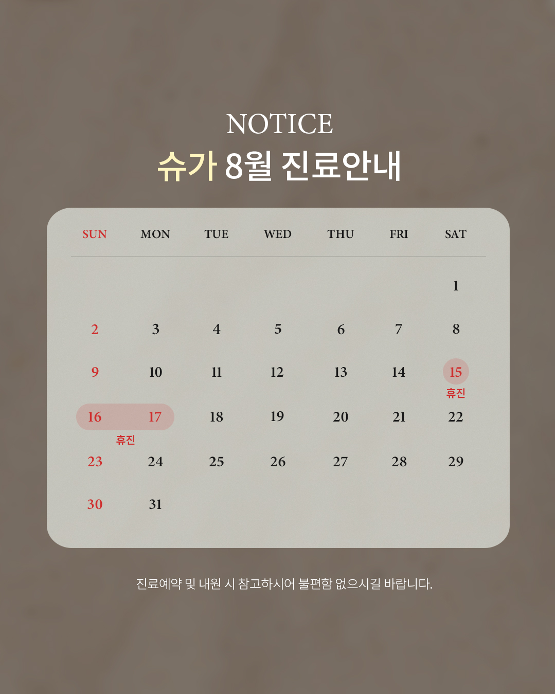 8월 진료안내
